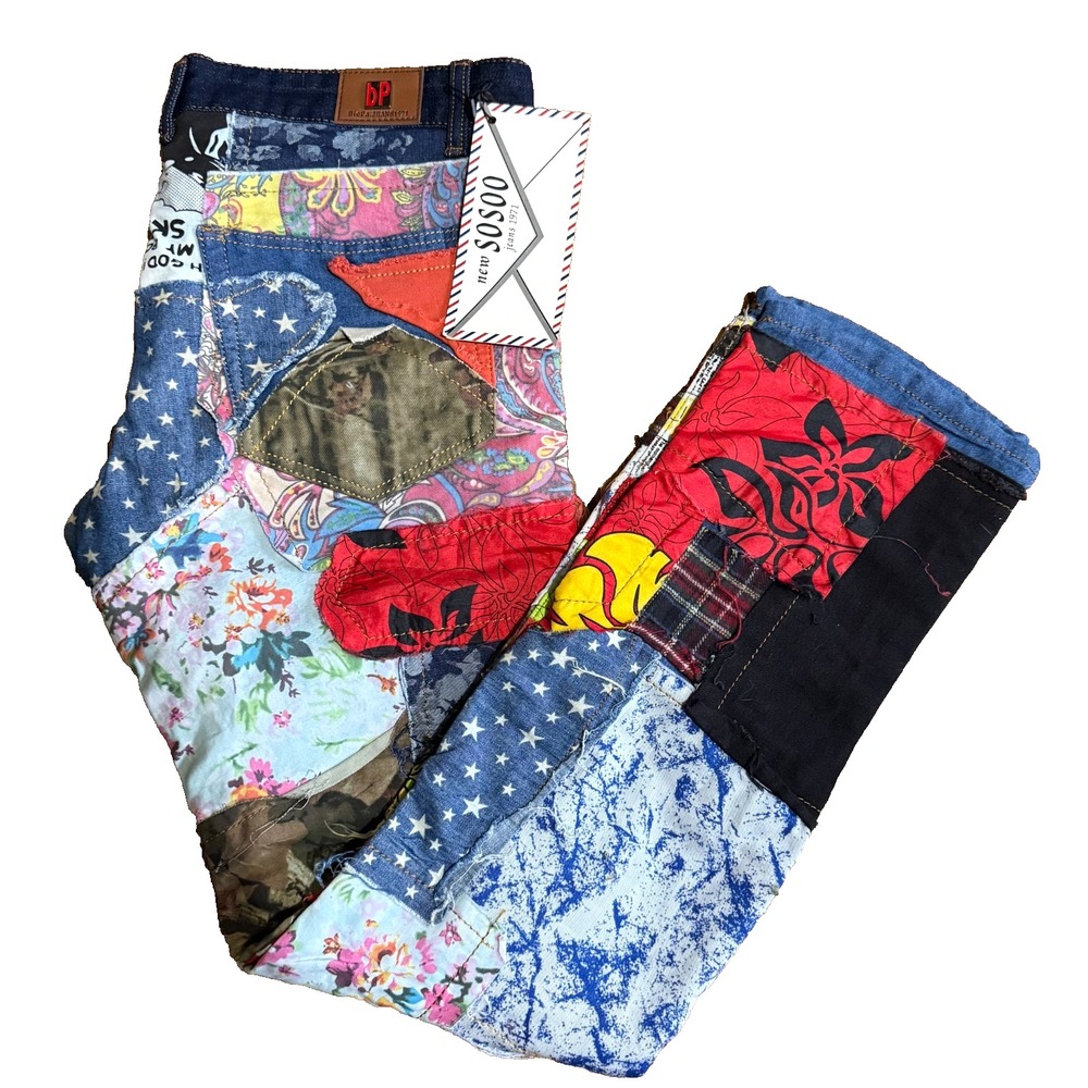 NWT Biepa Patchwork Jeans Size 34 Pants Denim Designer Fashion